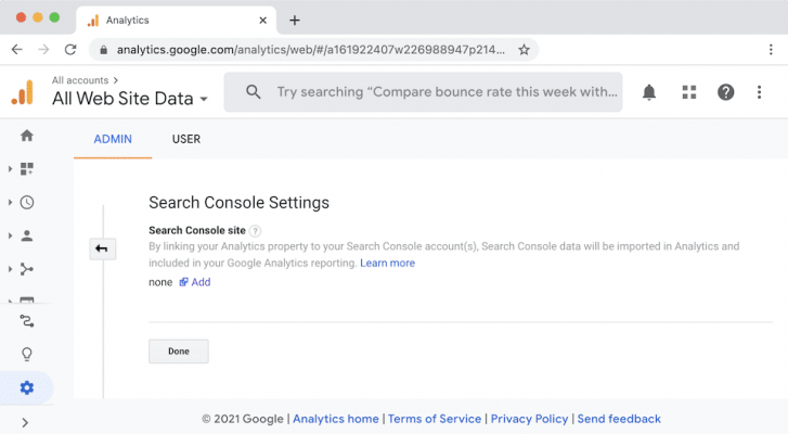 Liên kết Google Analytics với Google Search Console.