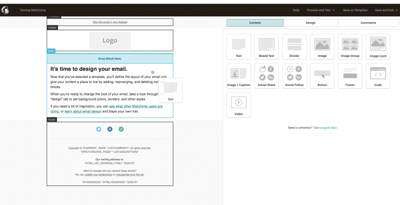 Trình tạo email trong Mailchimp